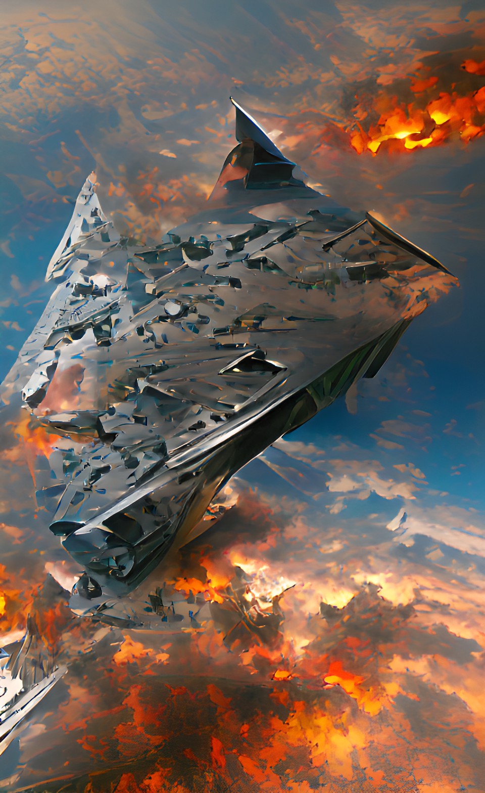 imperial star destroyer of grey metal crashing and burning into planet in space preview