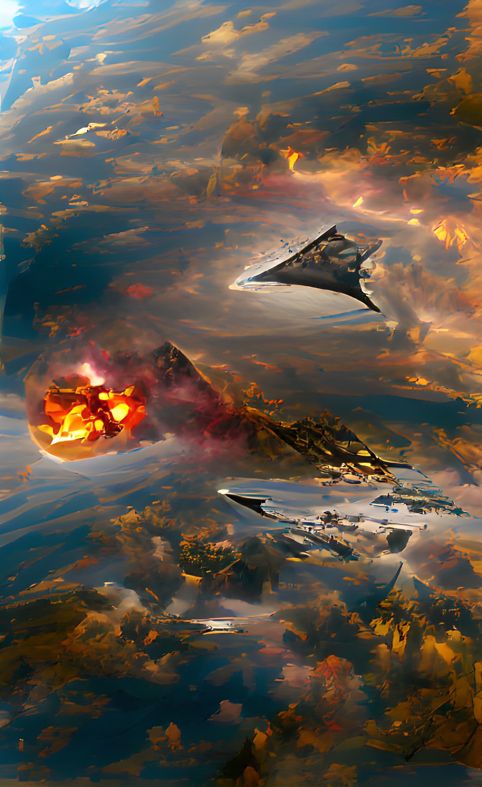 imperial star destroyer of grey metal crashing and burning into planet in space preview