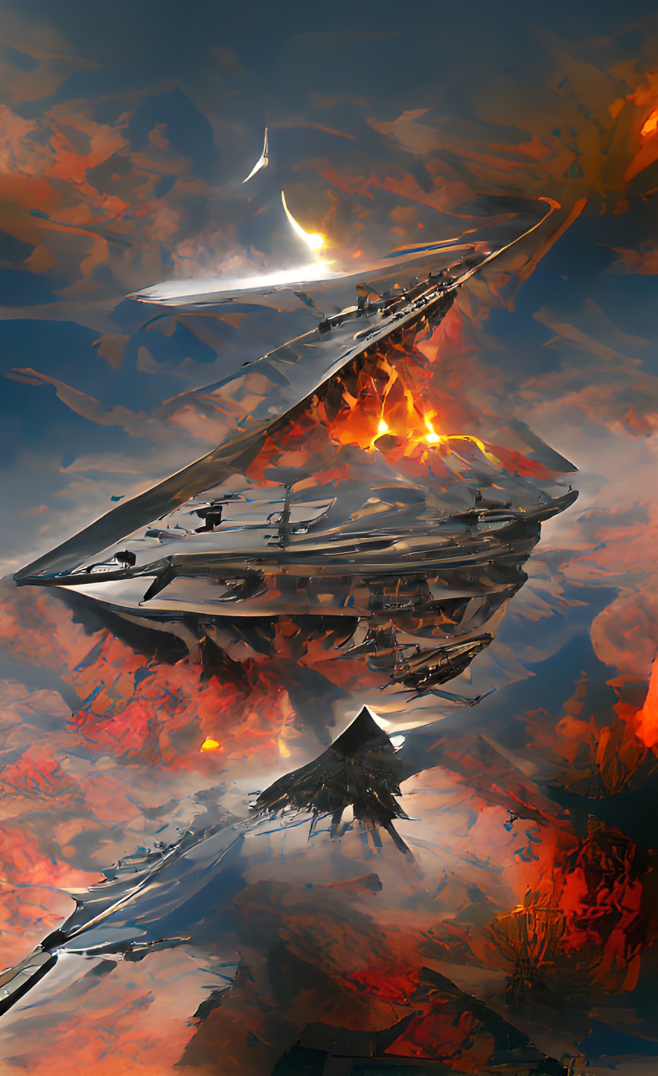 imperial star destroyer of grey metal crashing and burning into planet in space preview