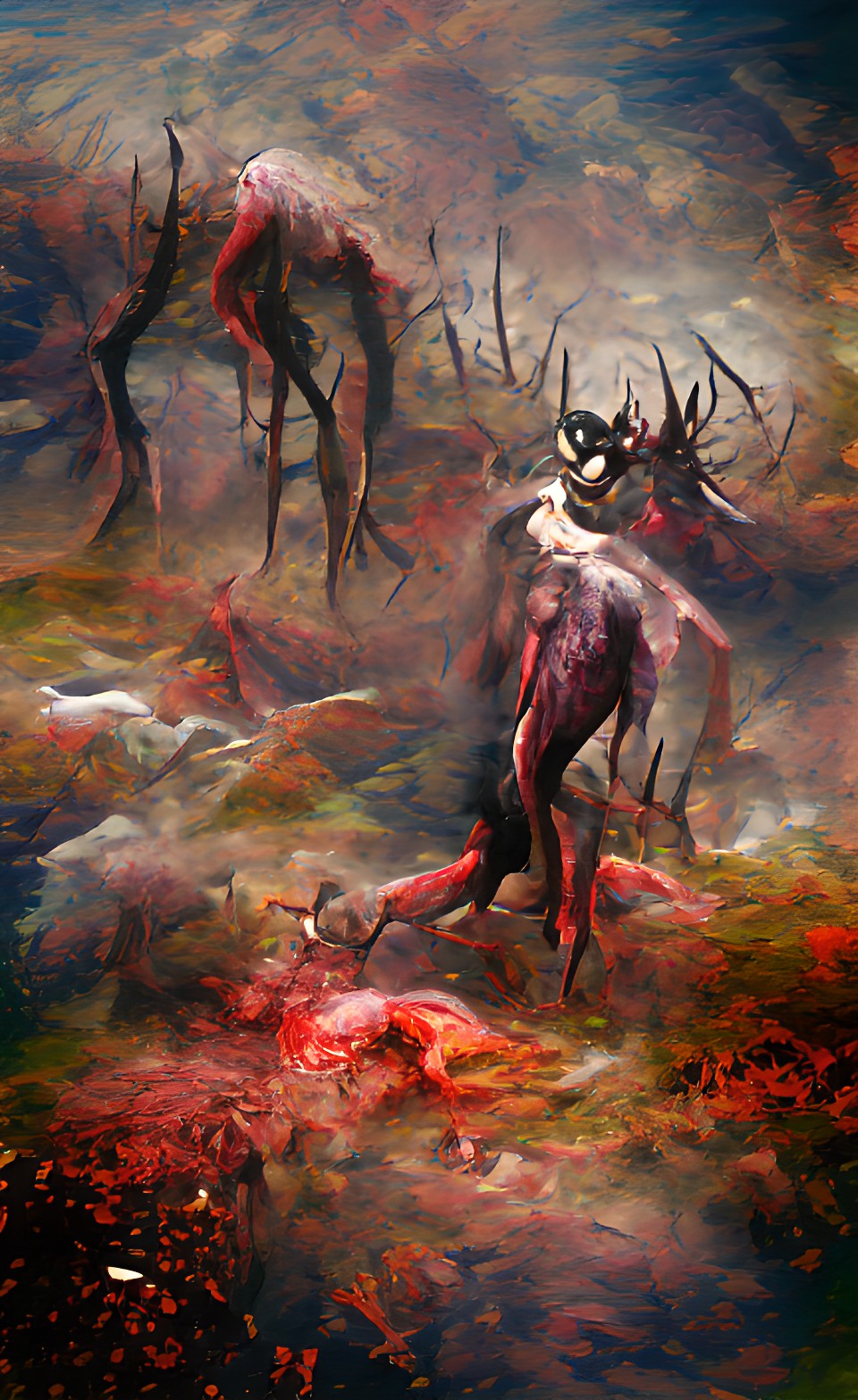 wendigo in hellish landscape made of rotting flesh and bloody corpses preview