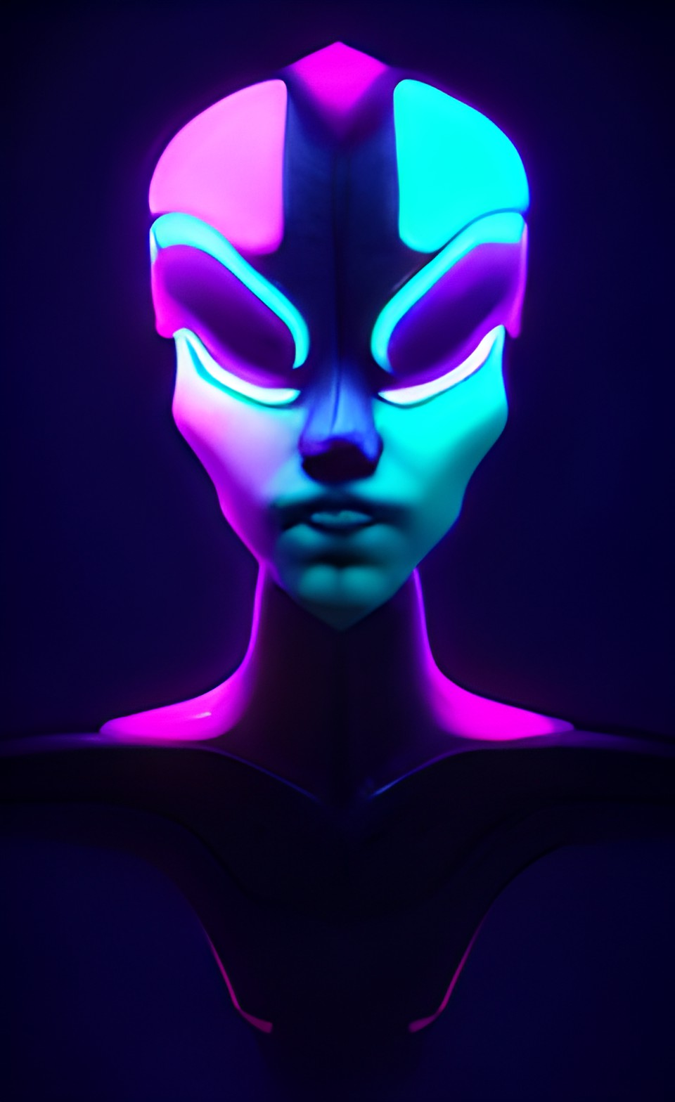 a futuristic neon lit alien cyborg face | 3d rendering preview