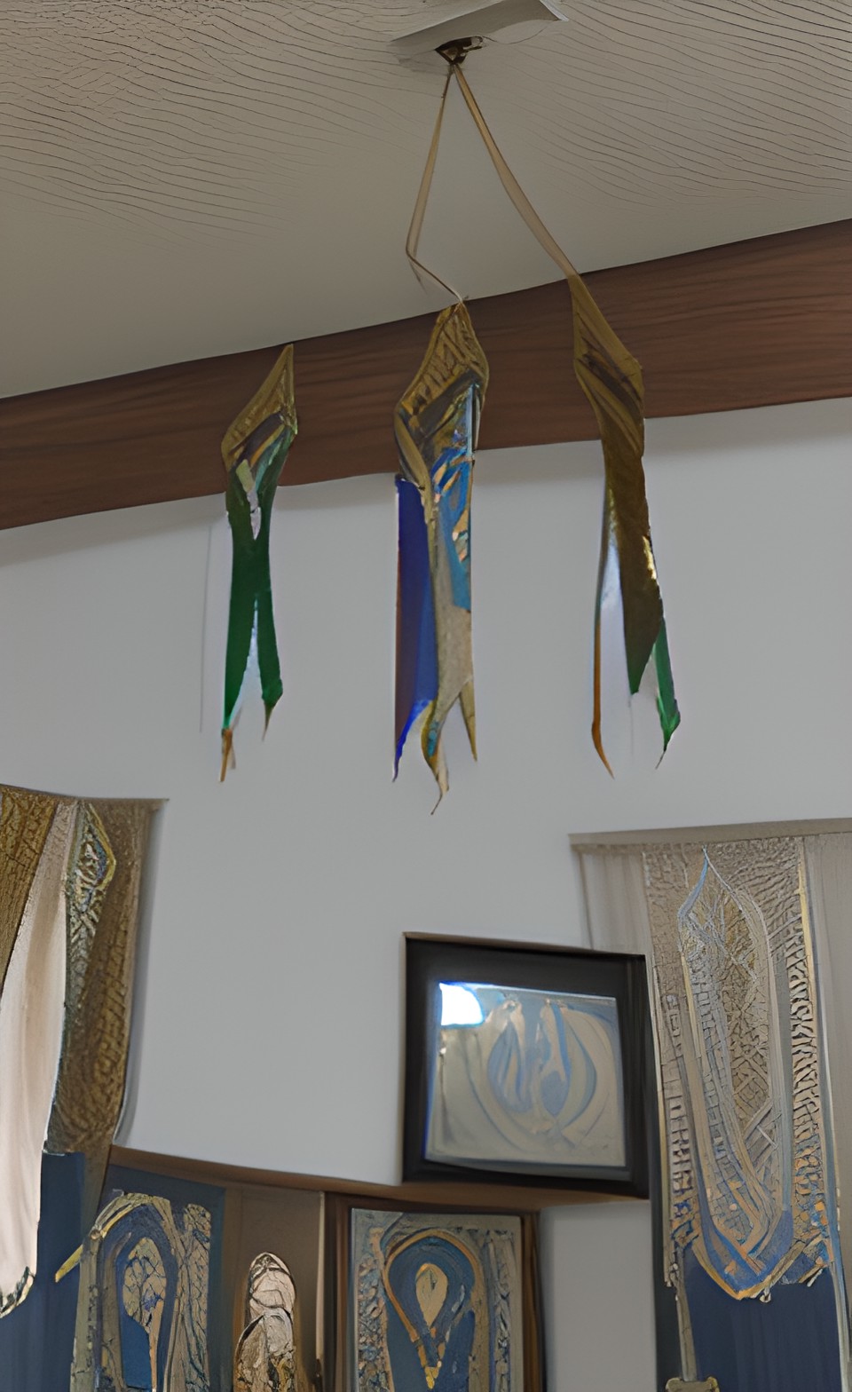 three liturgical ribbons, hanging from the living room ceiling preview