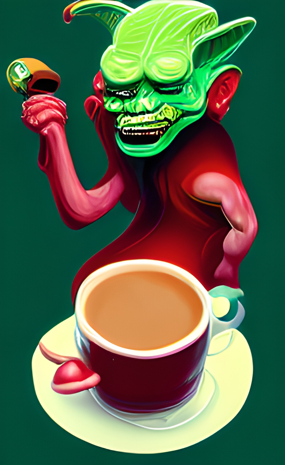 a small  goblin drinking coffee preview