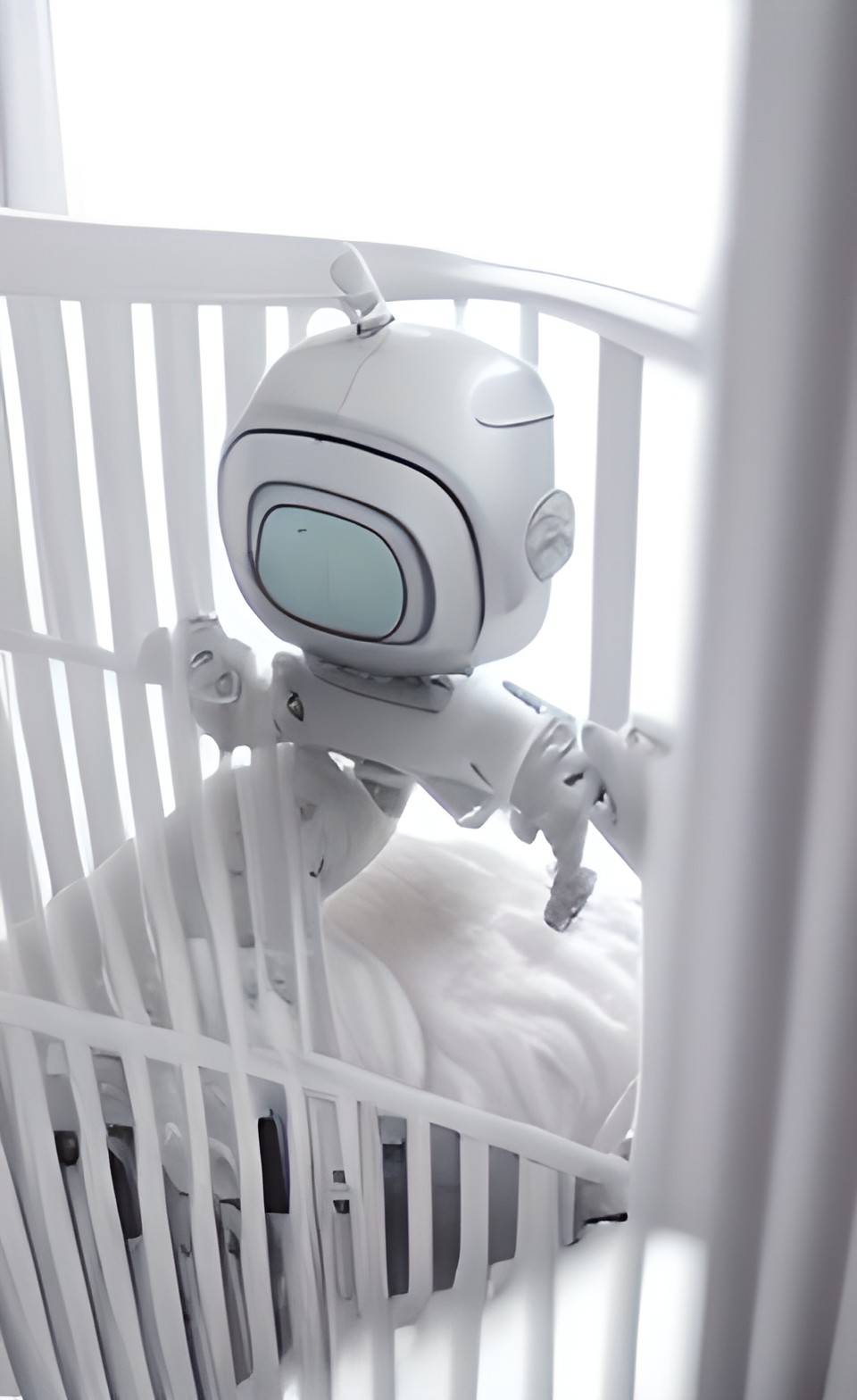 napping robot baby in a crib preview