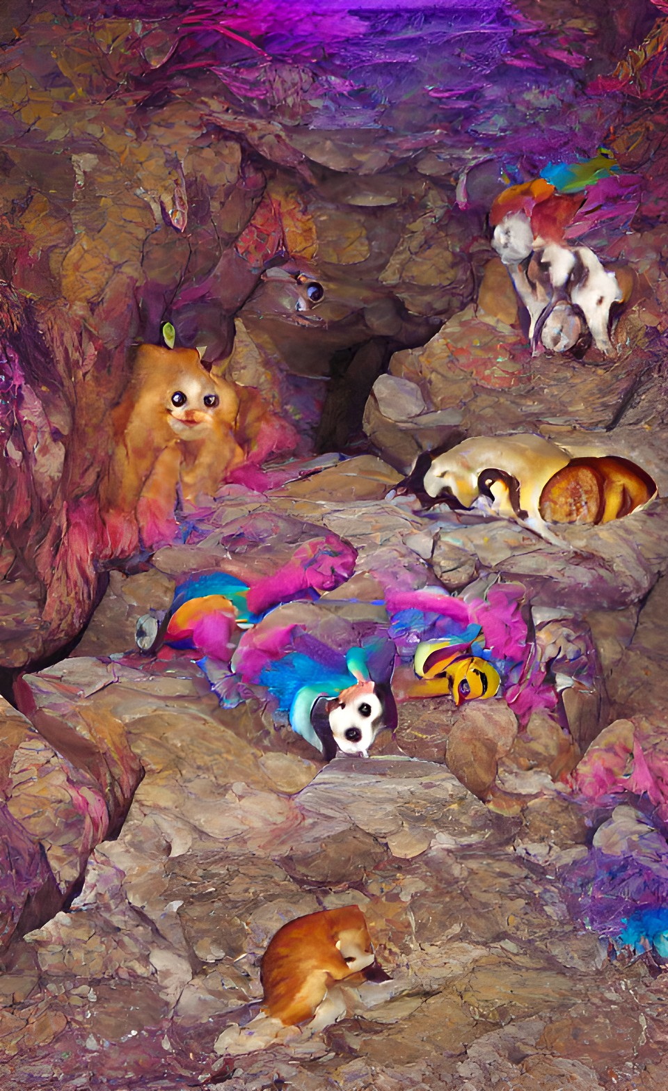 several species of small furry animals gathered together in a cave preview