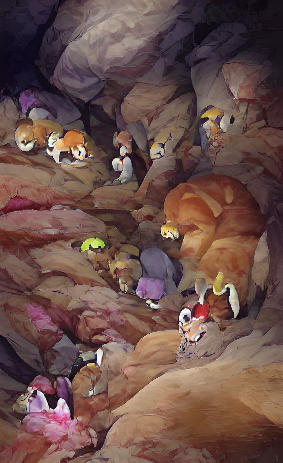 several species of small furry animals gathered together in a cave preview