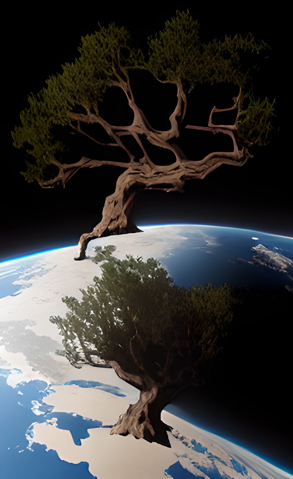 a giant tree reaching into outer space from the earth preview