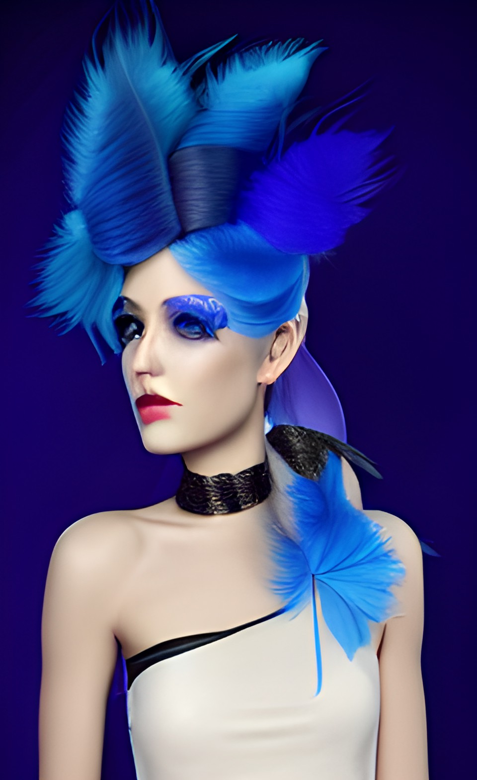 woman with blue jay feathers for hair preview