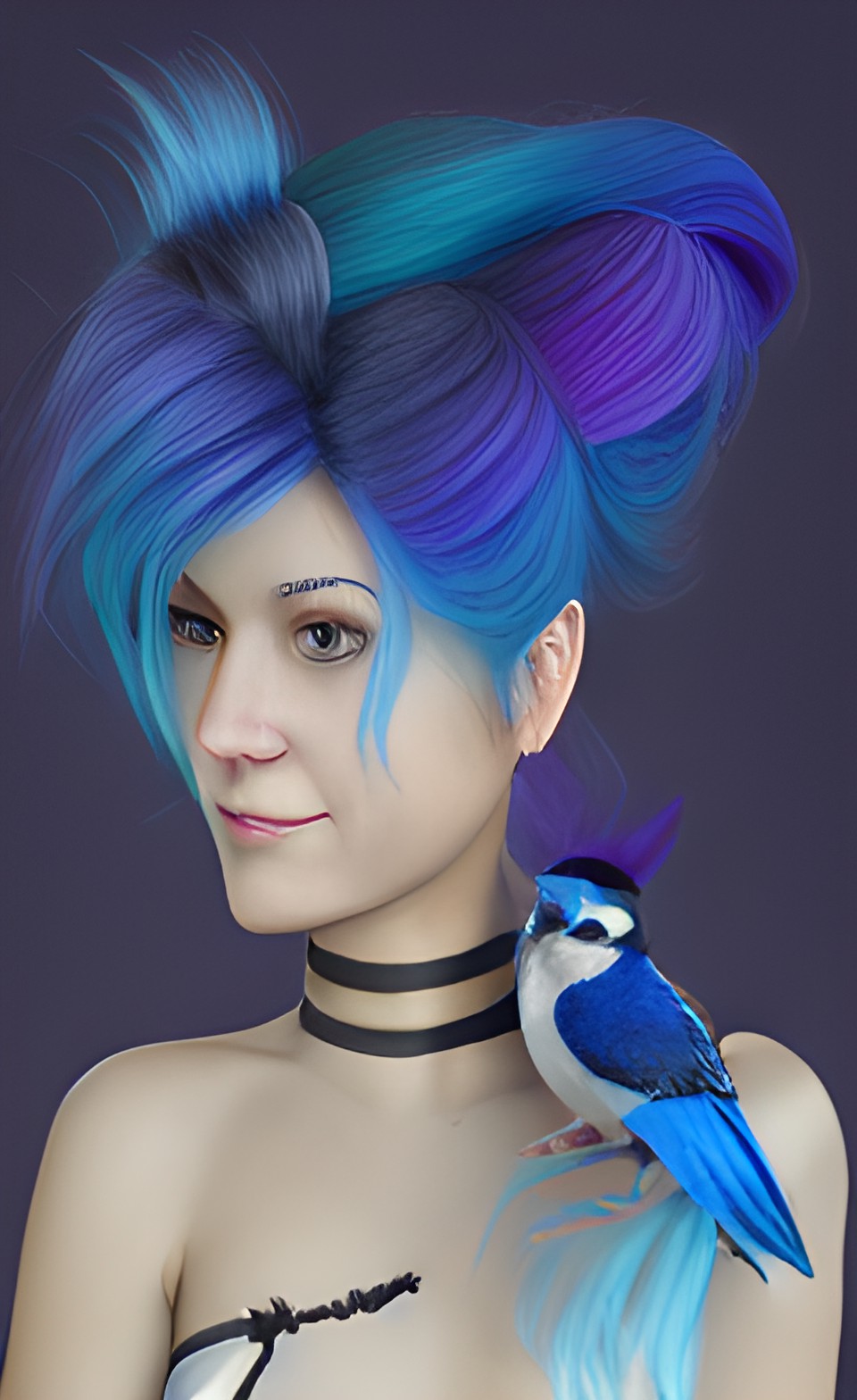 woman with blue jay hair preview