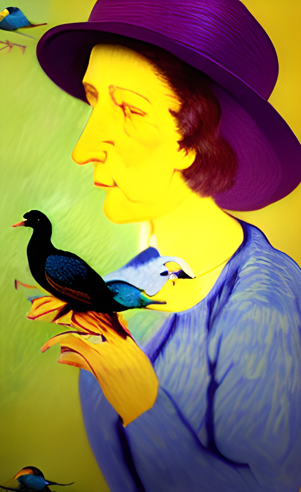 portrait of an old woman with birds preview