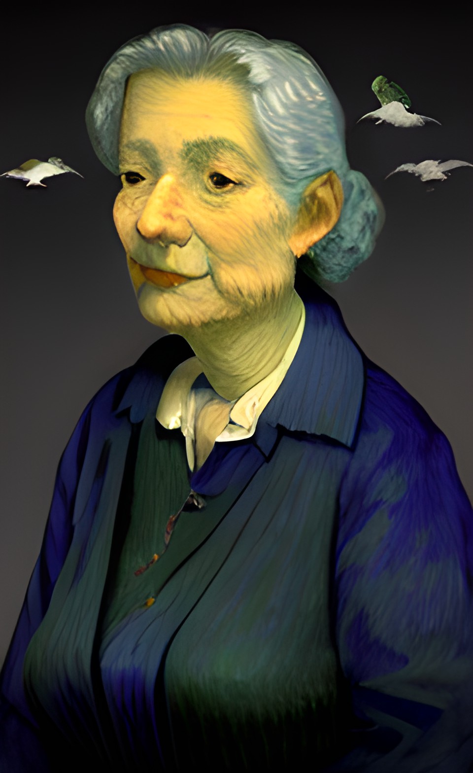 portrait of an old woman with birds preview