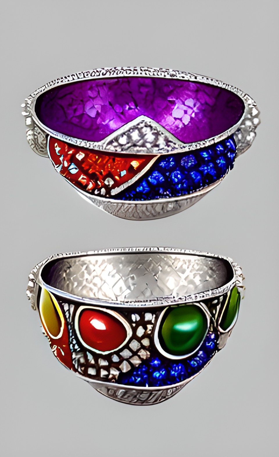 silver bowl filled with pearls, diamonds, sapphires, and rubies preview