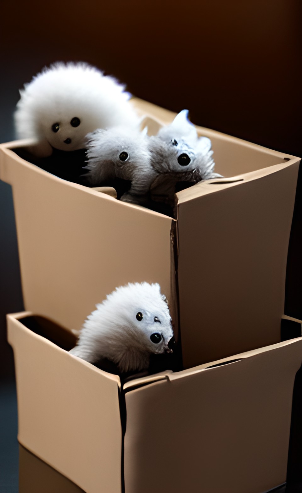 several tiny fluffy creatures in a cardboard box preview