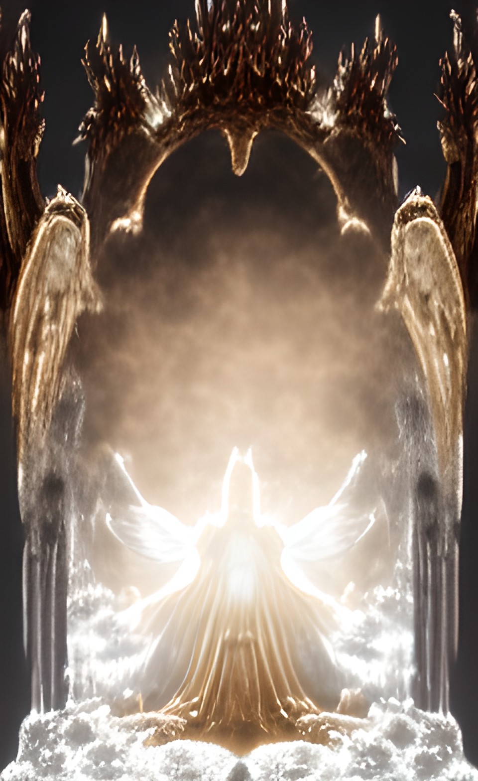 throne in heaven, brilliant light, surrounded by angels and living creatures and saints, god on the throne preview