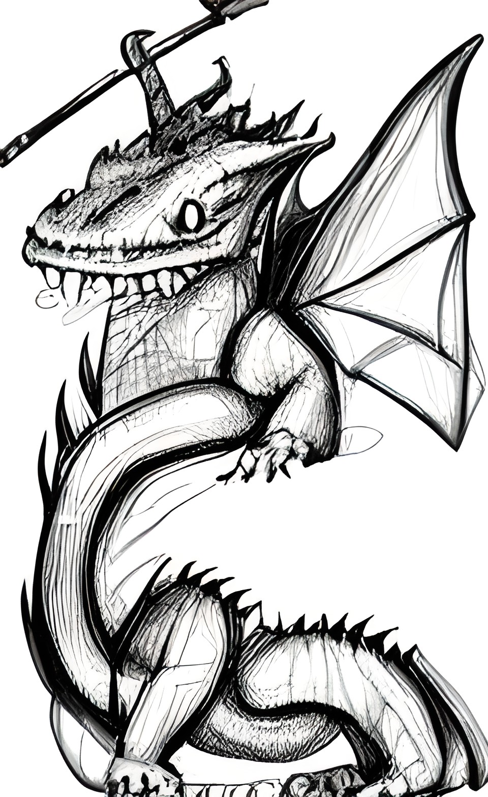 an excellent child's sketch of a dragon (high contrast, clean lines) preview