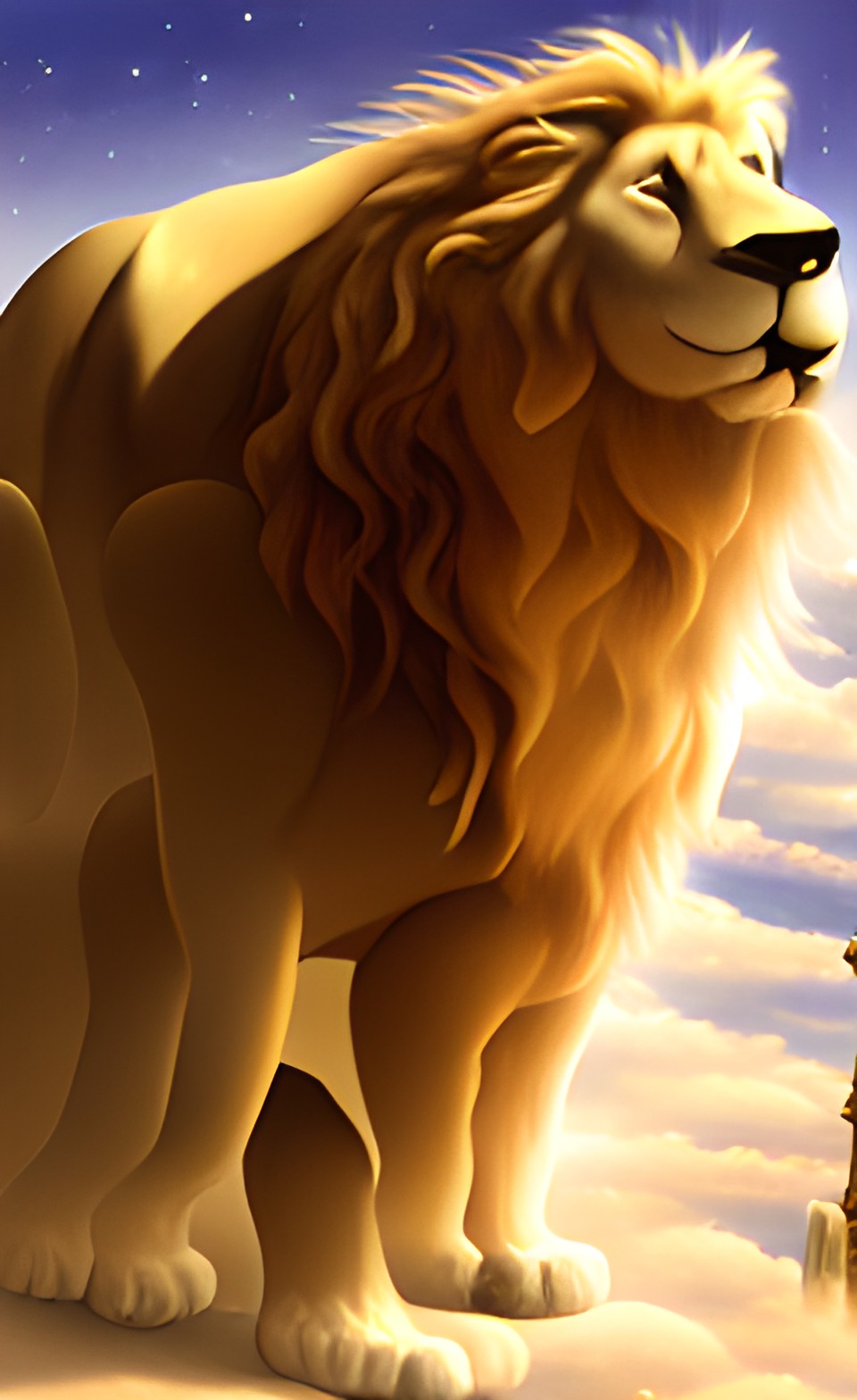 a lion guarding a tower, a magical fantasy golden tower covered with diamonds preview