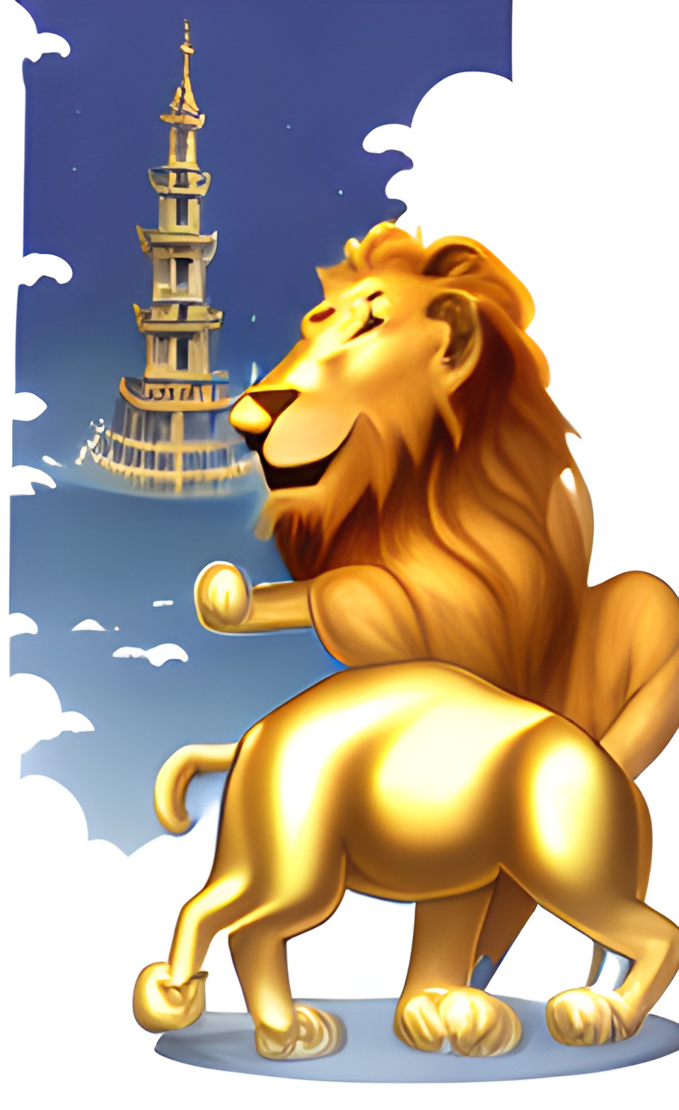 a lion and a tower, a lion guarding a tower, a magical fantasy golden tower covered with diamonds preview