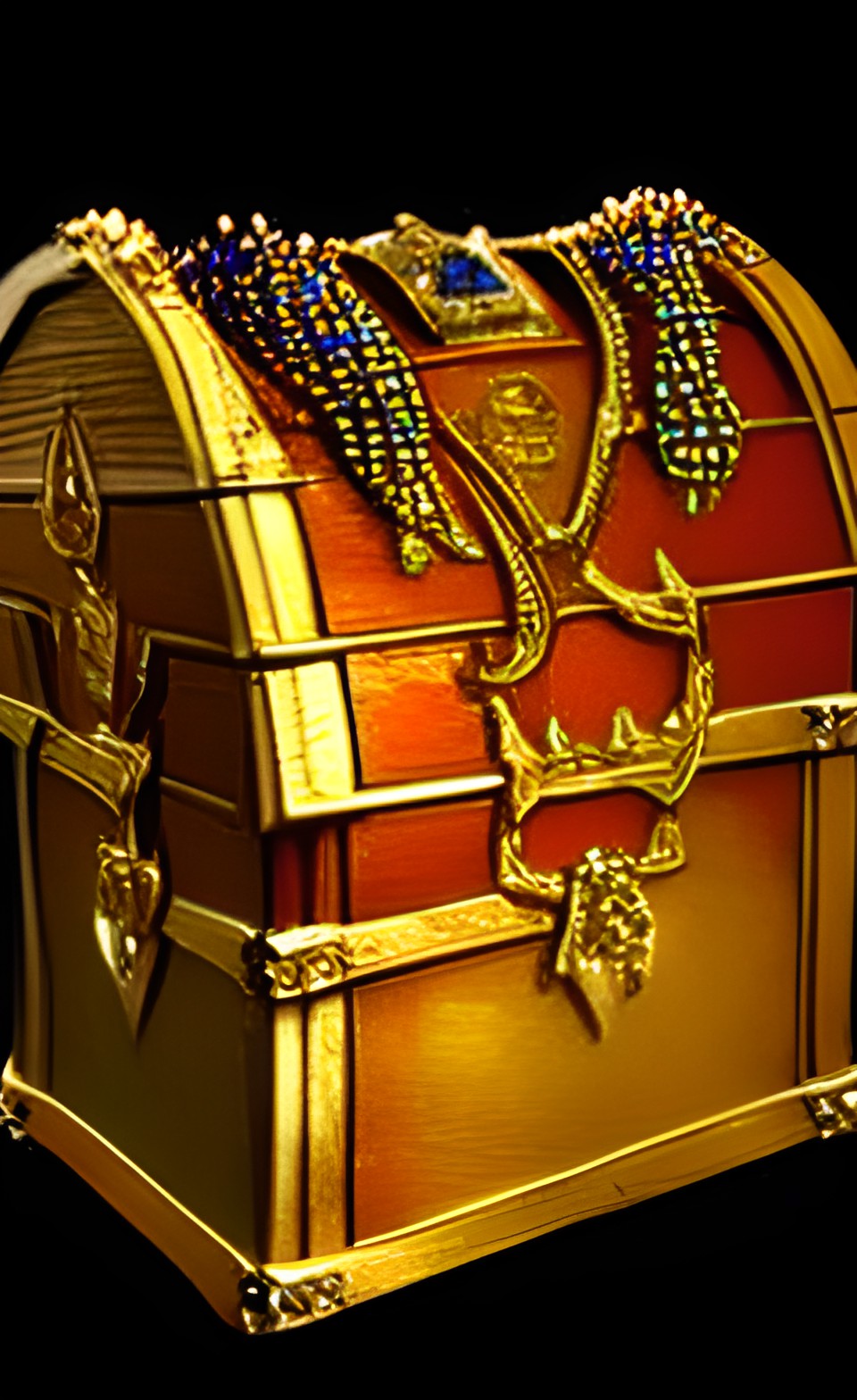 gold and gems inside an open treasure chest preview