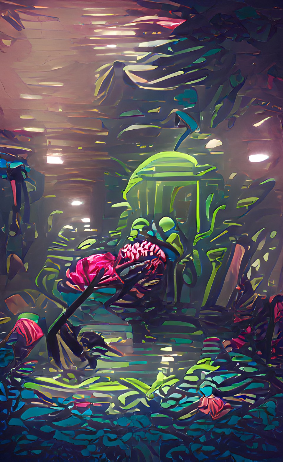 heavyset man pushing stroller through an aquarium preview