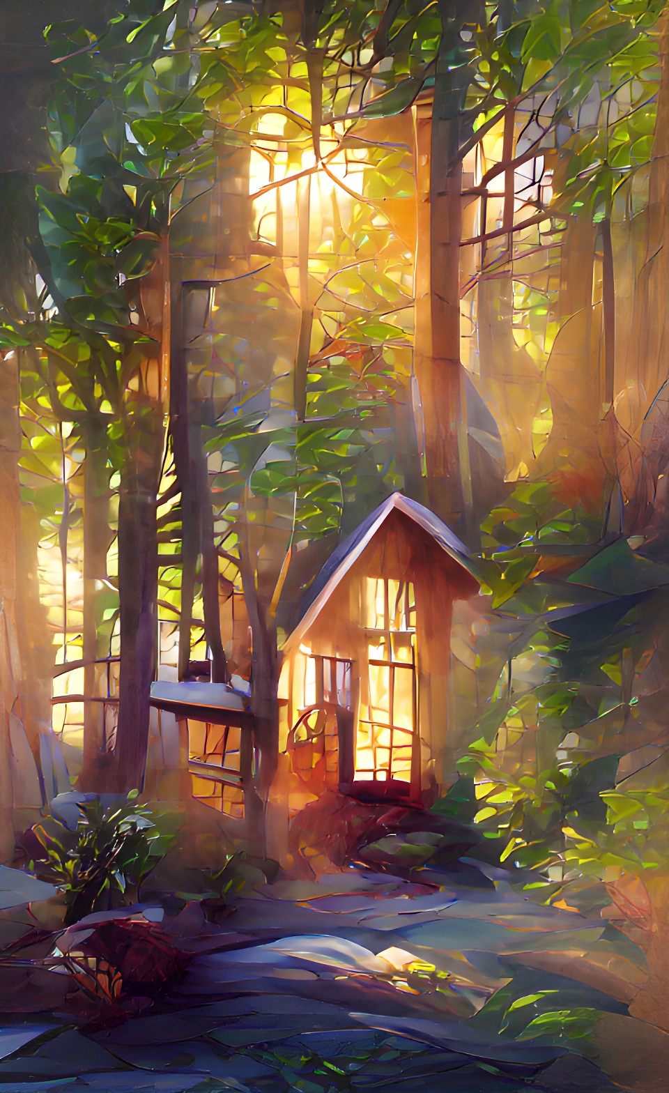 cottage in the forest warm light preview