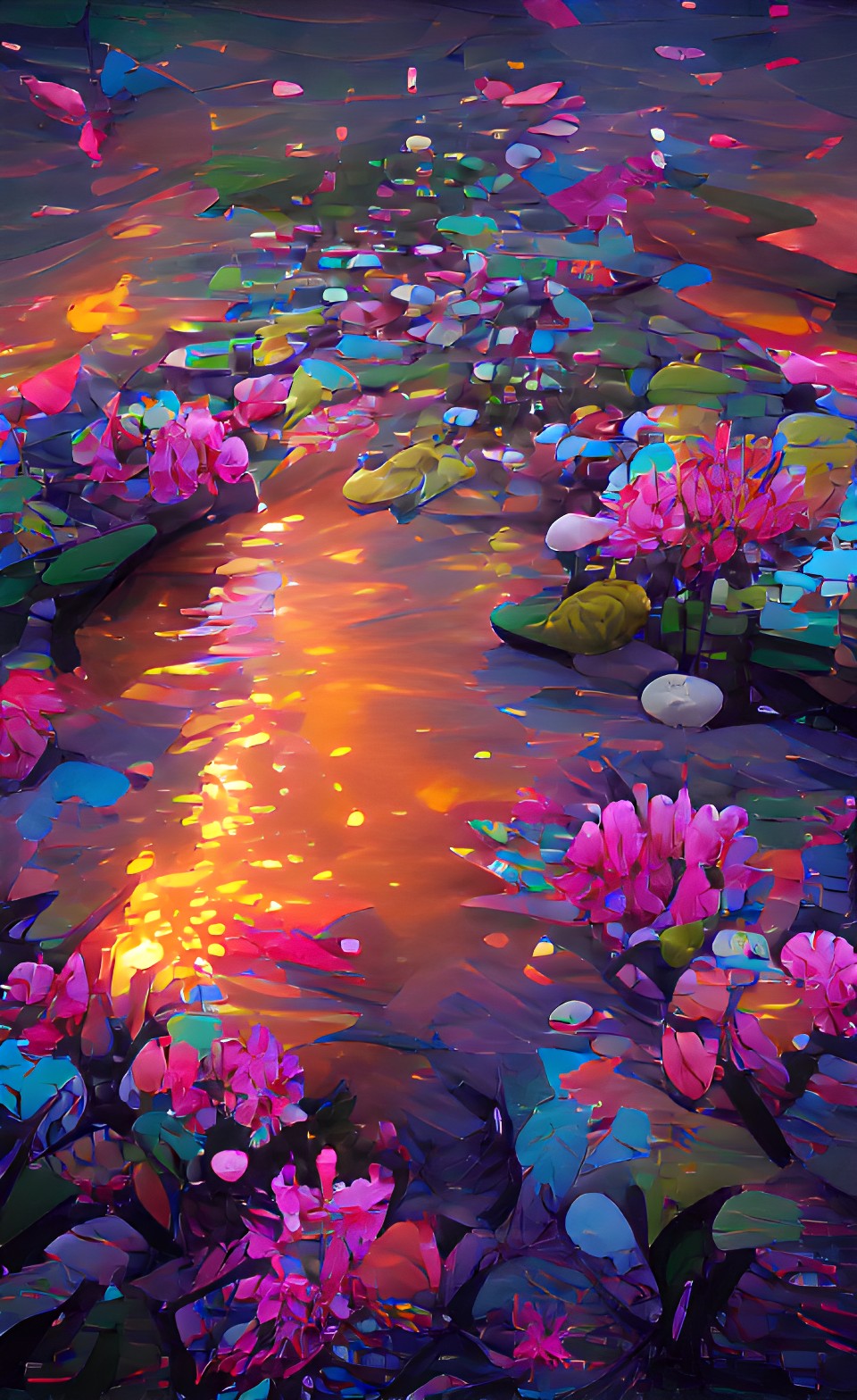 river made of glowing flowers preview