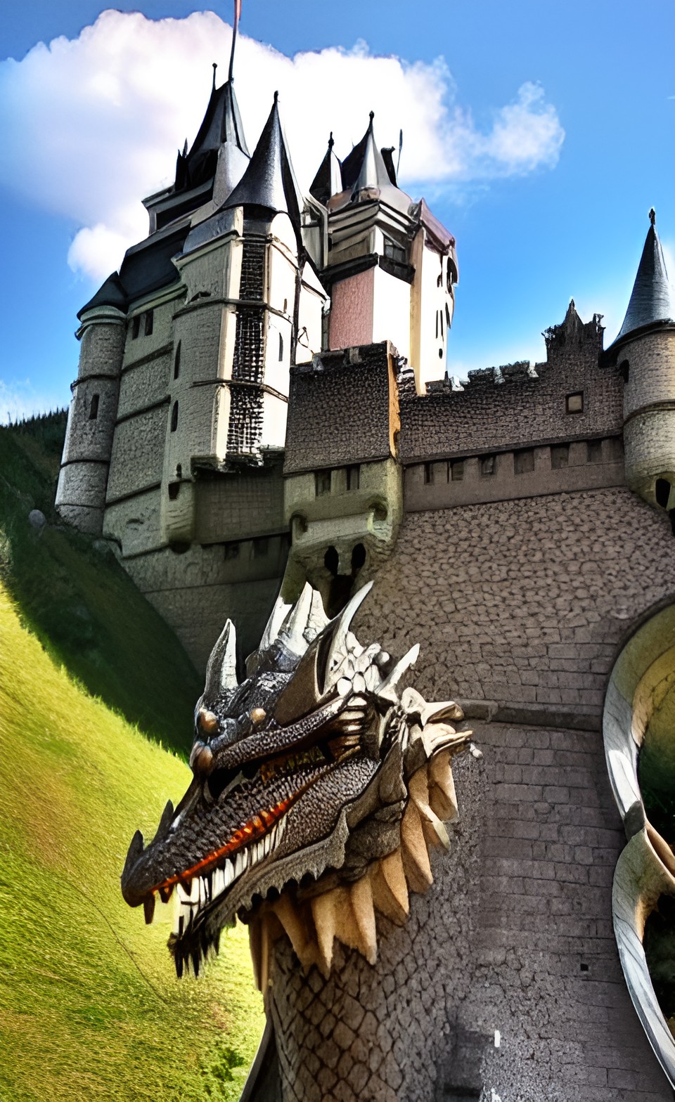 a majestic castle with a dragon preview