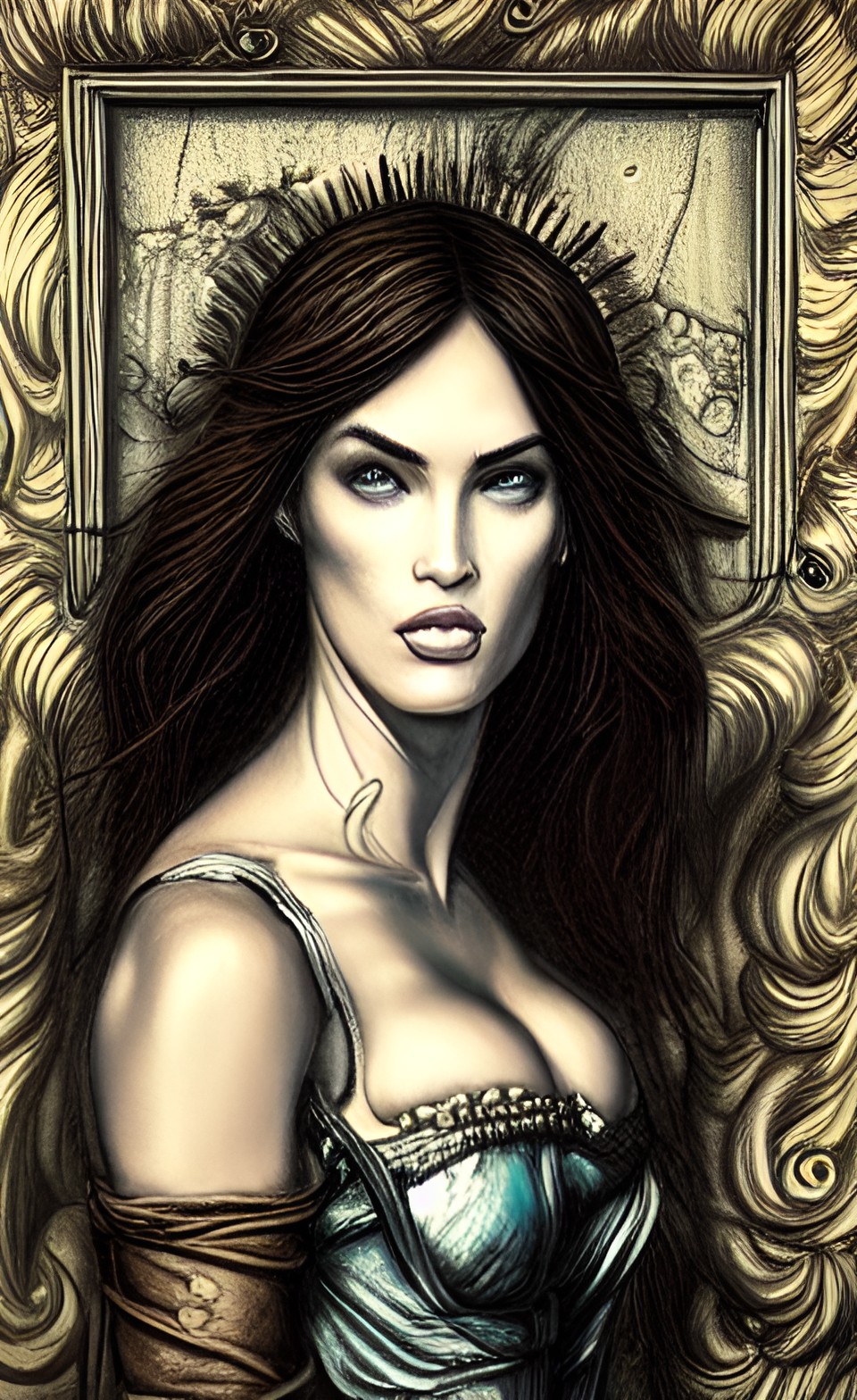 rococo style cyberpunk portrait of megan fox, underworld by gustave dore preview