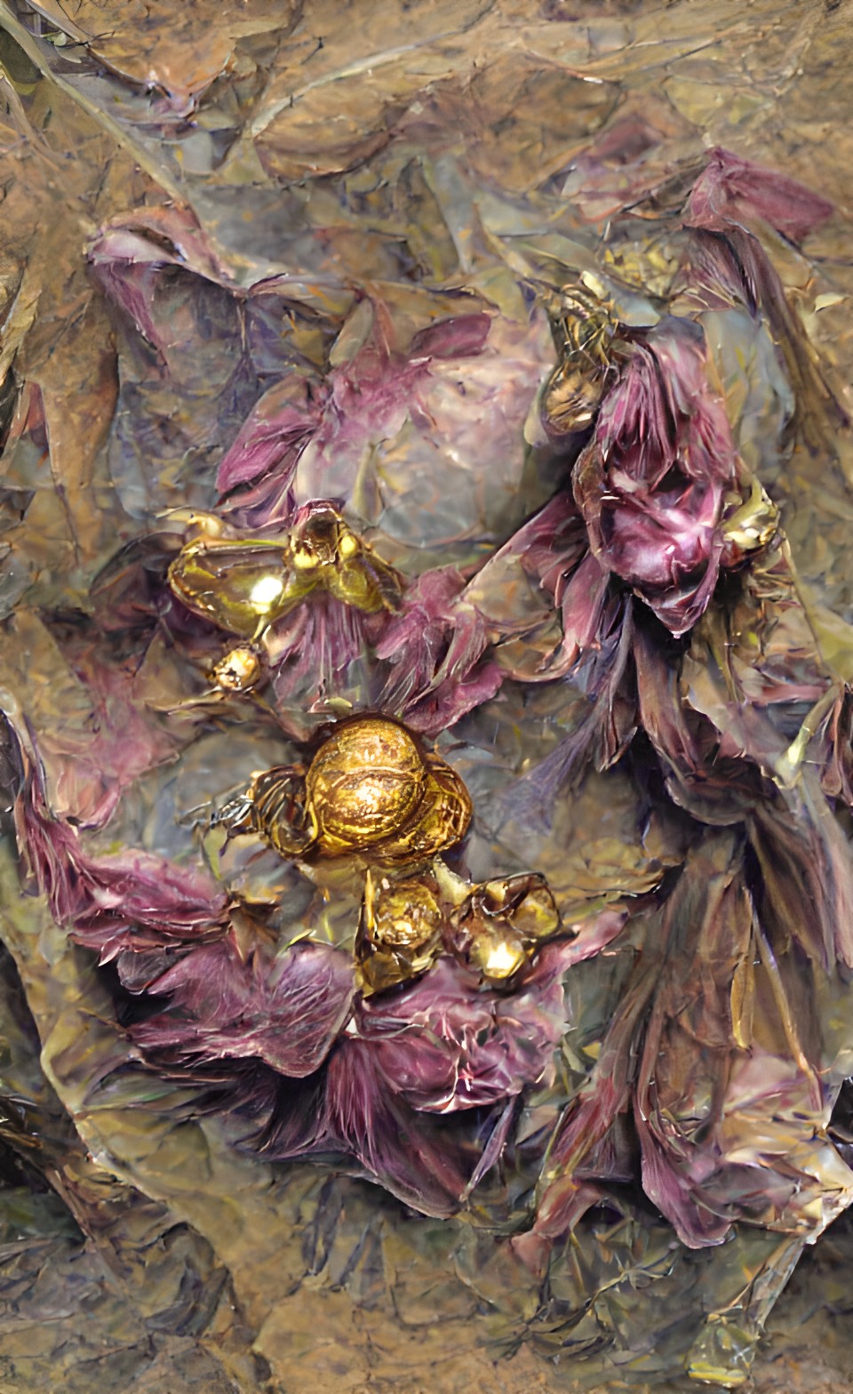 gold and mauve chiffon flower gem brocade broche preview