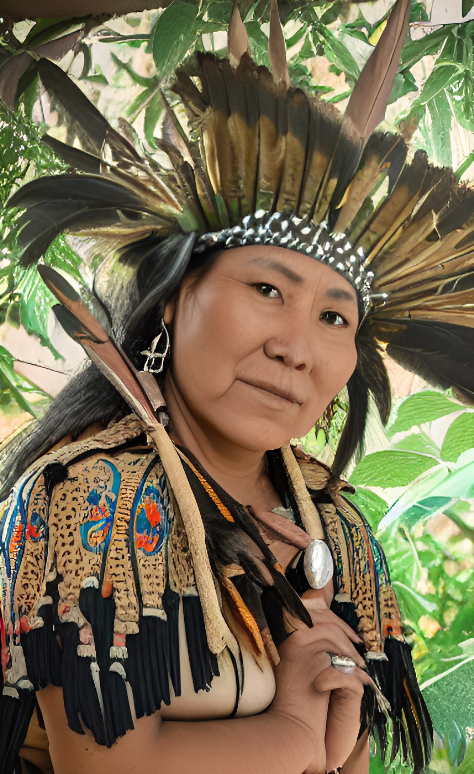 studio portrait of a indigenous kaiowa woman | detailed hands and sparkling eyes preview