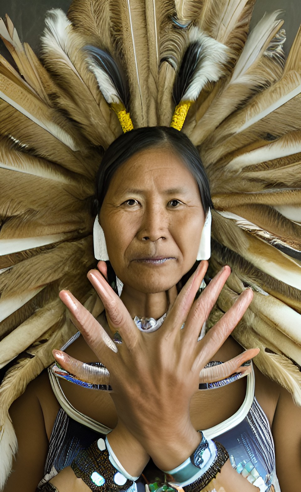 studio portrait of a indigenous kaiowa woman | leica lens, detailed hands and sparkling eyes preview