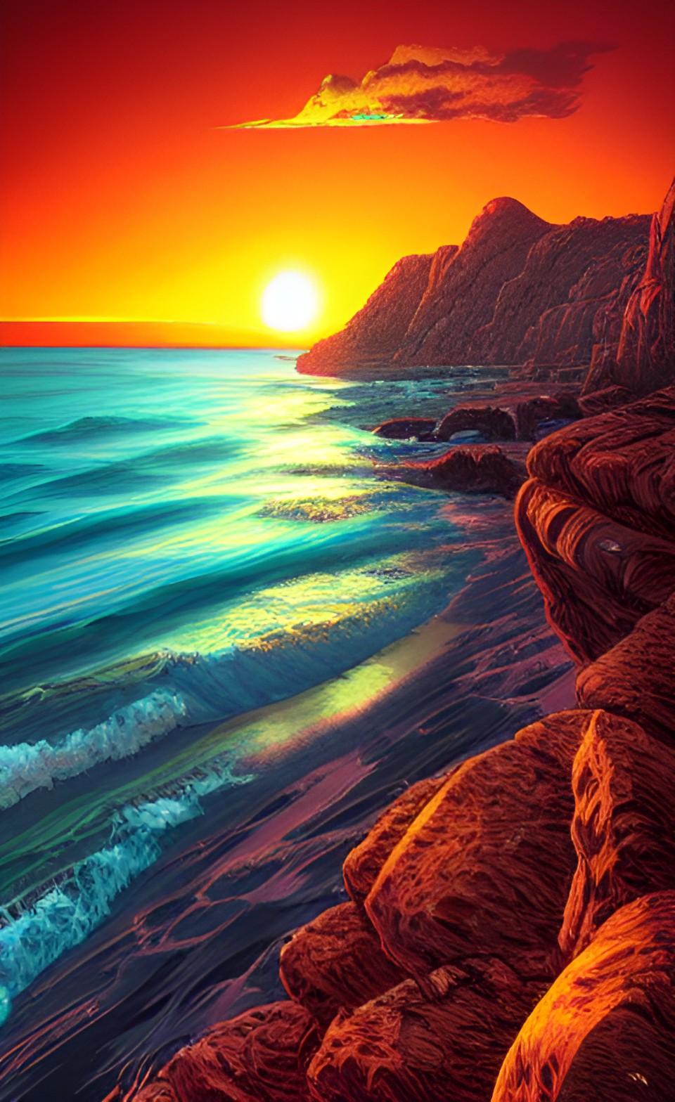 beach cliff side,anime style landscape,sunset, preview