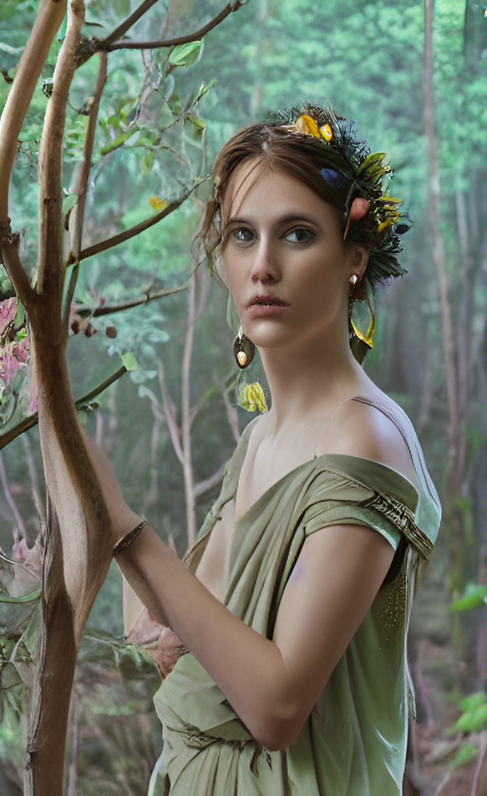 gaia in the forest , by raffaello sanzio, cinematic, flora and fauna , maternal, gemstones preview