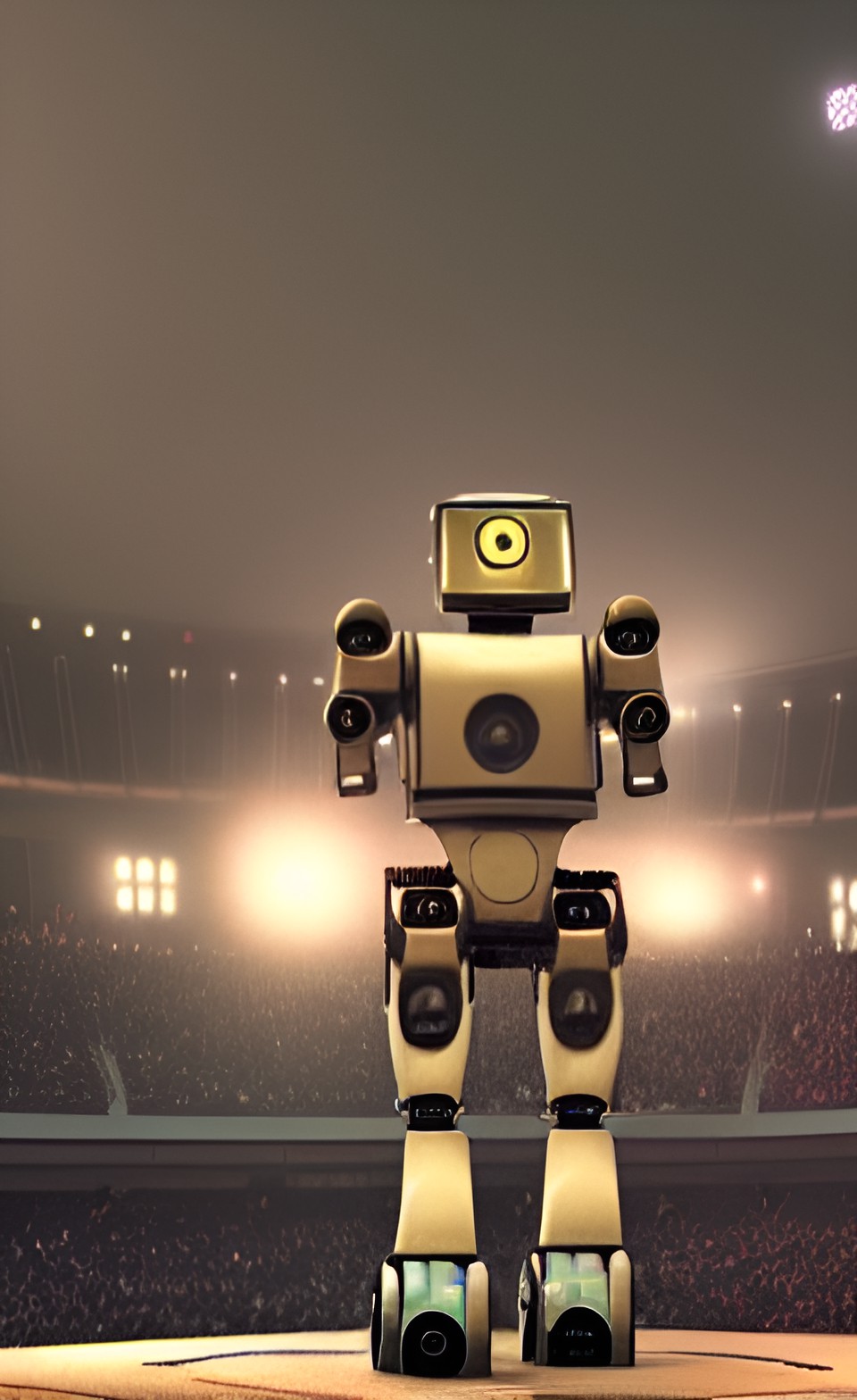 a fascist robot leader speaking to 200000 followers in a stadium | artstation, hyper realism preview