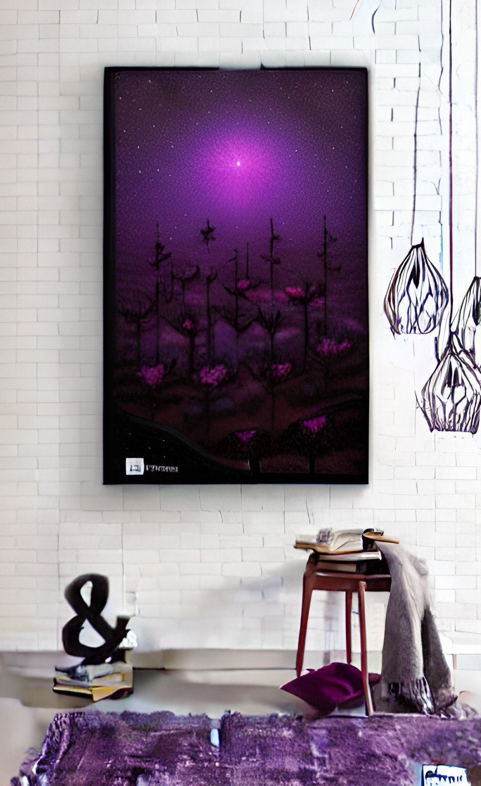 ✨️🌌shimmer dark deep purple flowers print🌌✨️ preview