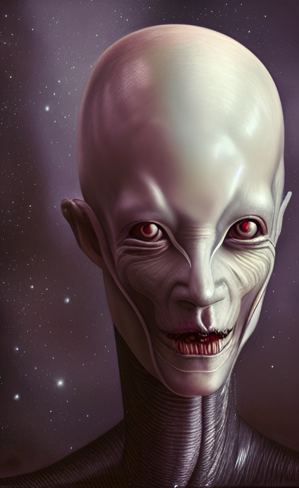 hyper-realistic, albino alien prince portrait, huge iridescent black eyes,accent lighting, giger, karol bak preview