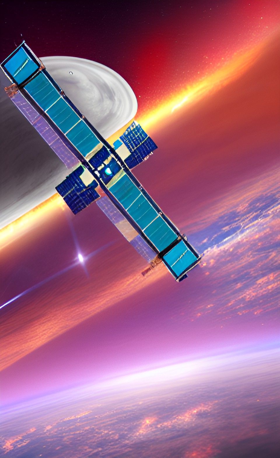 space station in space with cosmic storm purple blue red preview