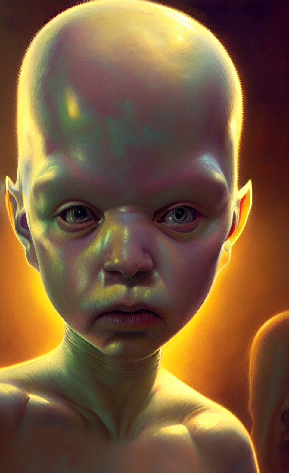 hyper-realistic, albino alien toddler twins portrait, backlight, accent lighting, tone mapping, giger, karol bak preview