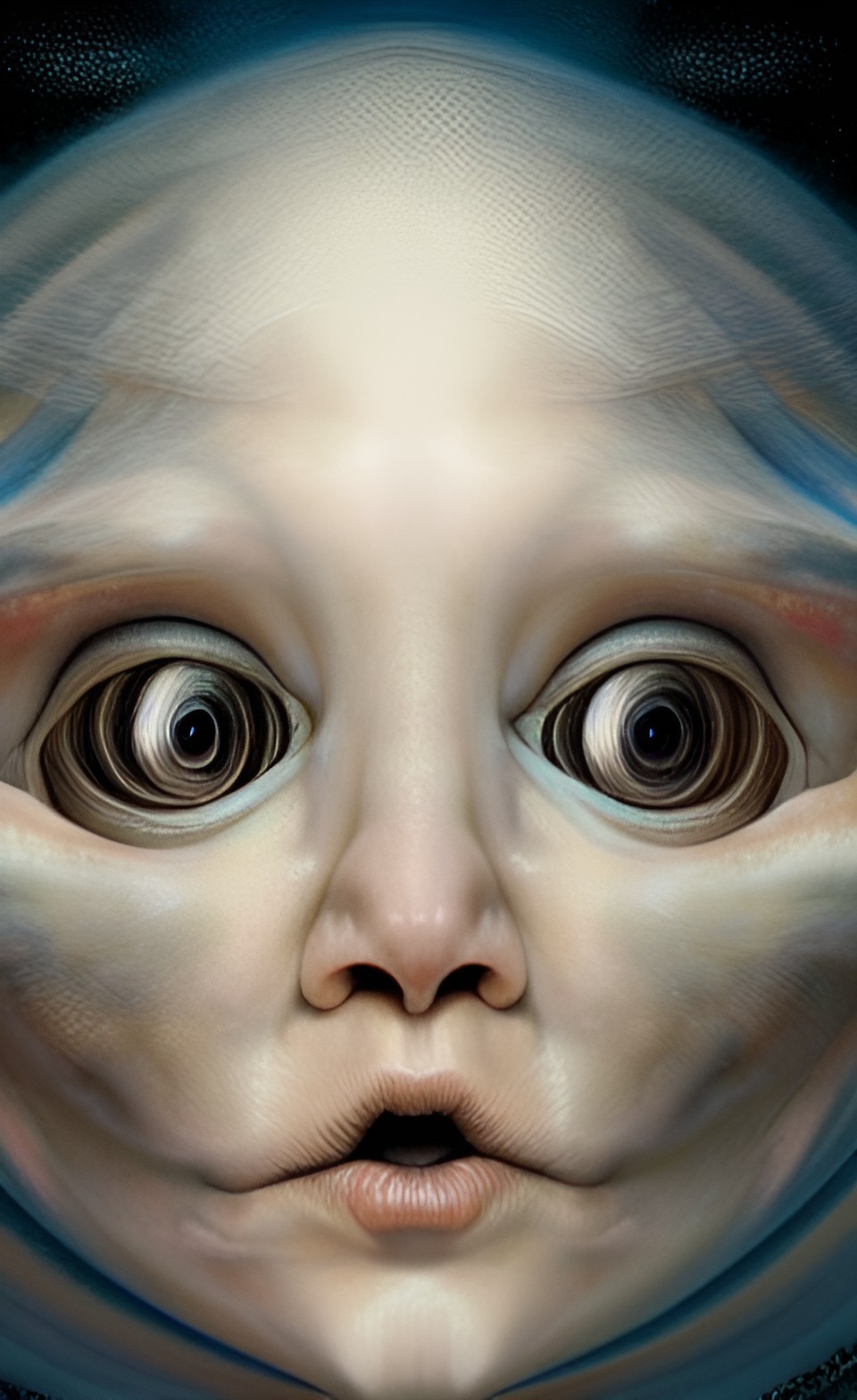 hyper-realistic, albino large-eyed alien newborn twins portrait, backlight accent lighting, tone mapping,karol bak giger preview