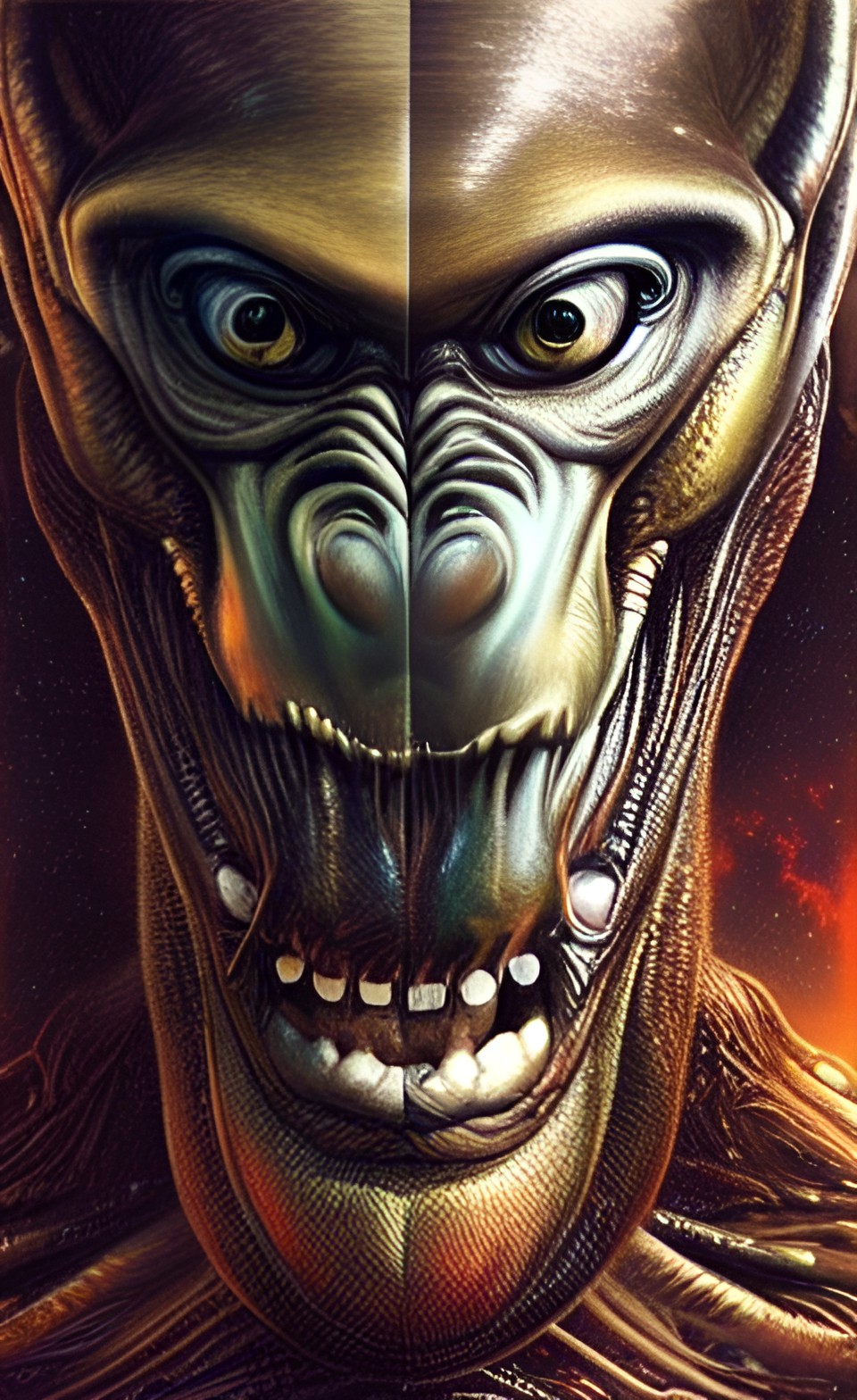 hyper-realistic alien, alien ape portrait, backlight, accent lighting tone mapping, giger, karol bak preview