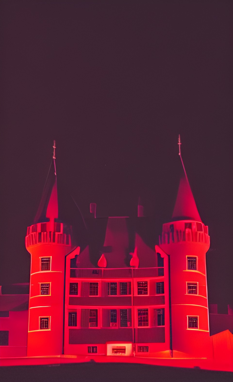 the silhouette of a dark red castle at night preview