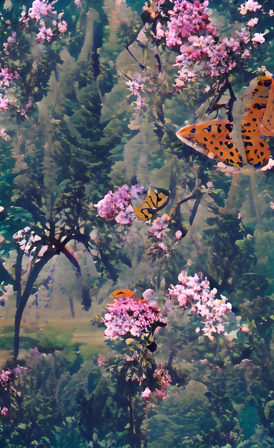 trees and flowers and butterflies preview