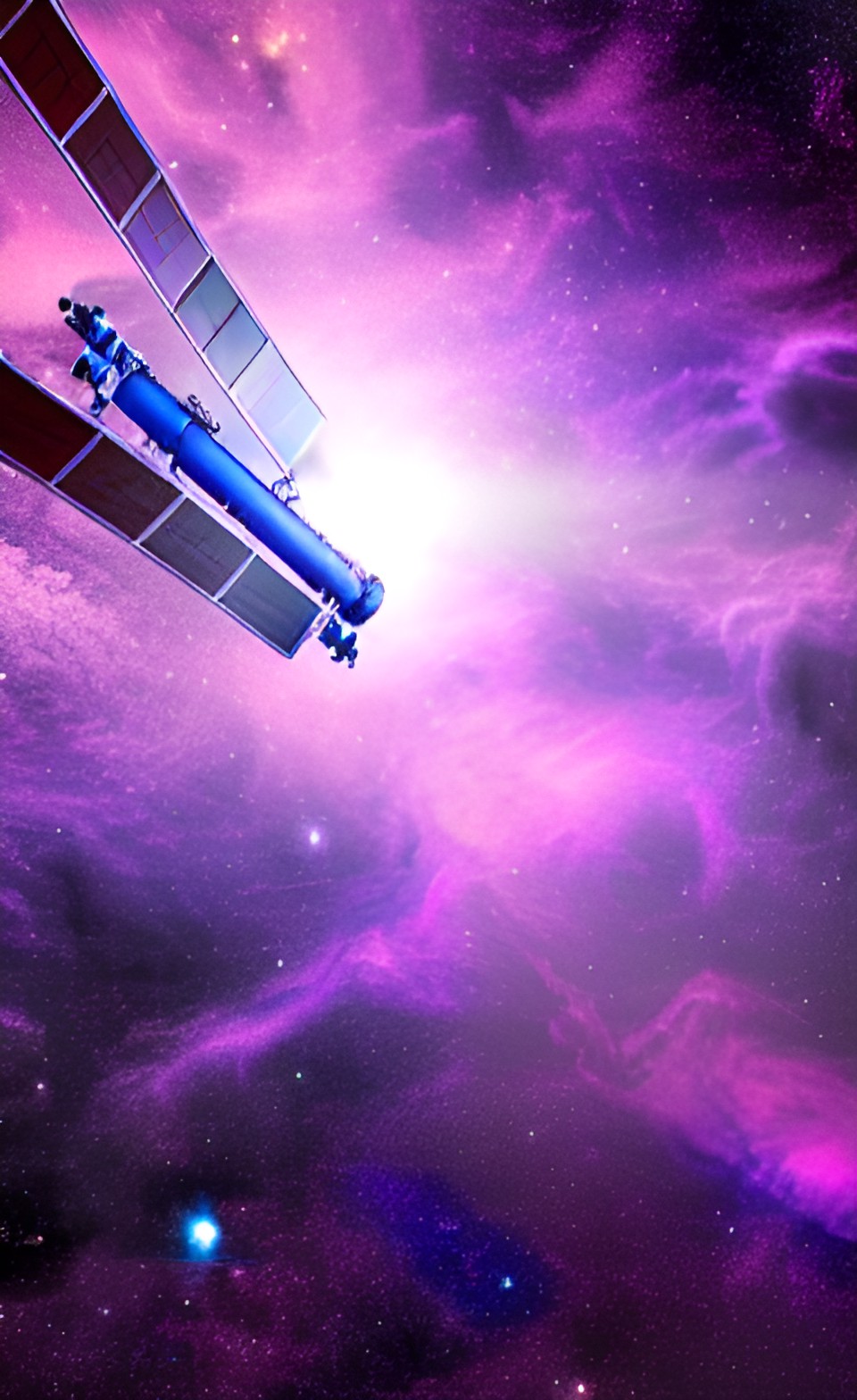 space station in space with cosmic storm purple blue red preview