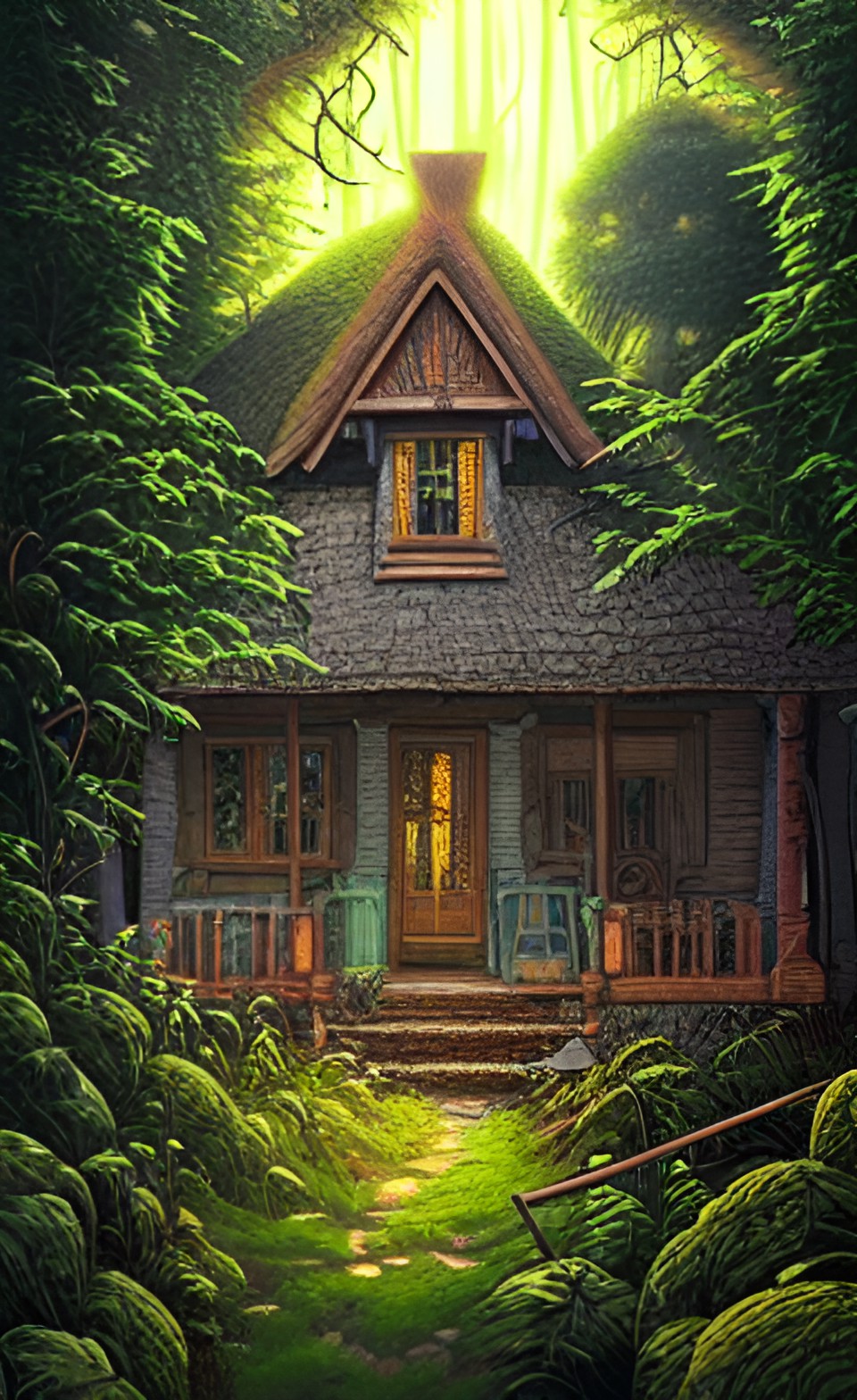 super detailed cottage in a lush green forest preview