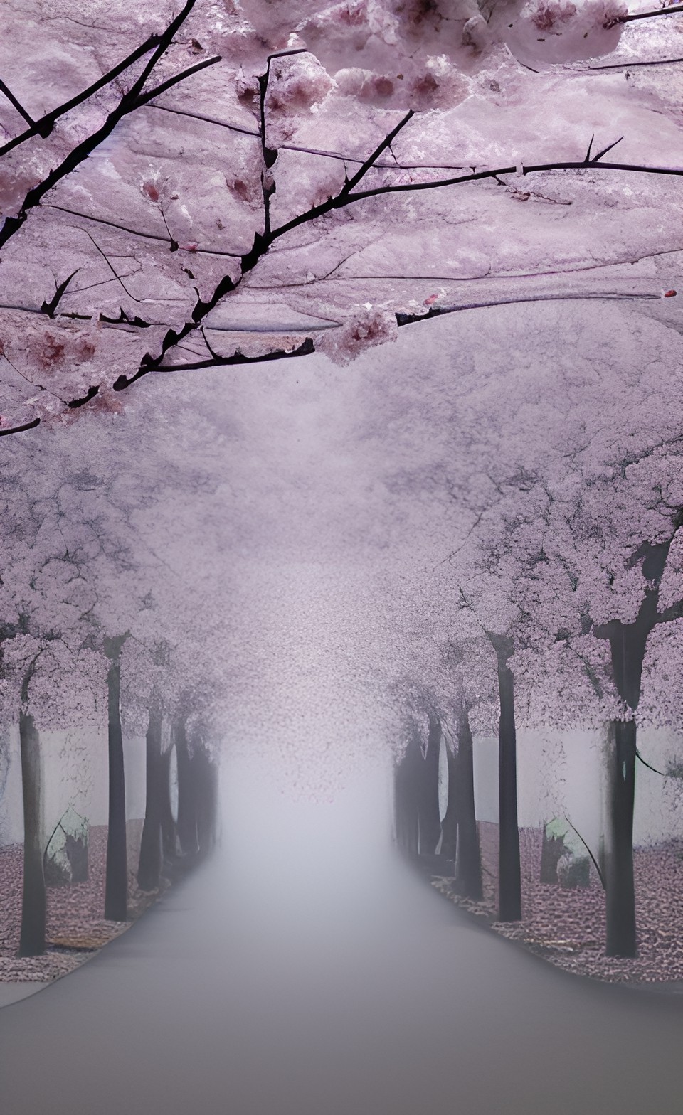 liminal space, in a cherry blossoms, foggy | hyperrealism hd preview