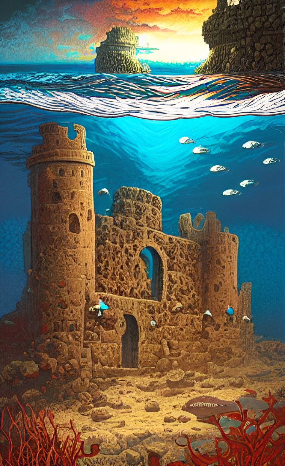 castle ruins under the sea,sea life,under the sea, preview