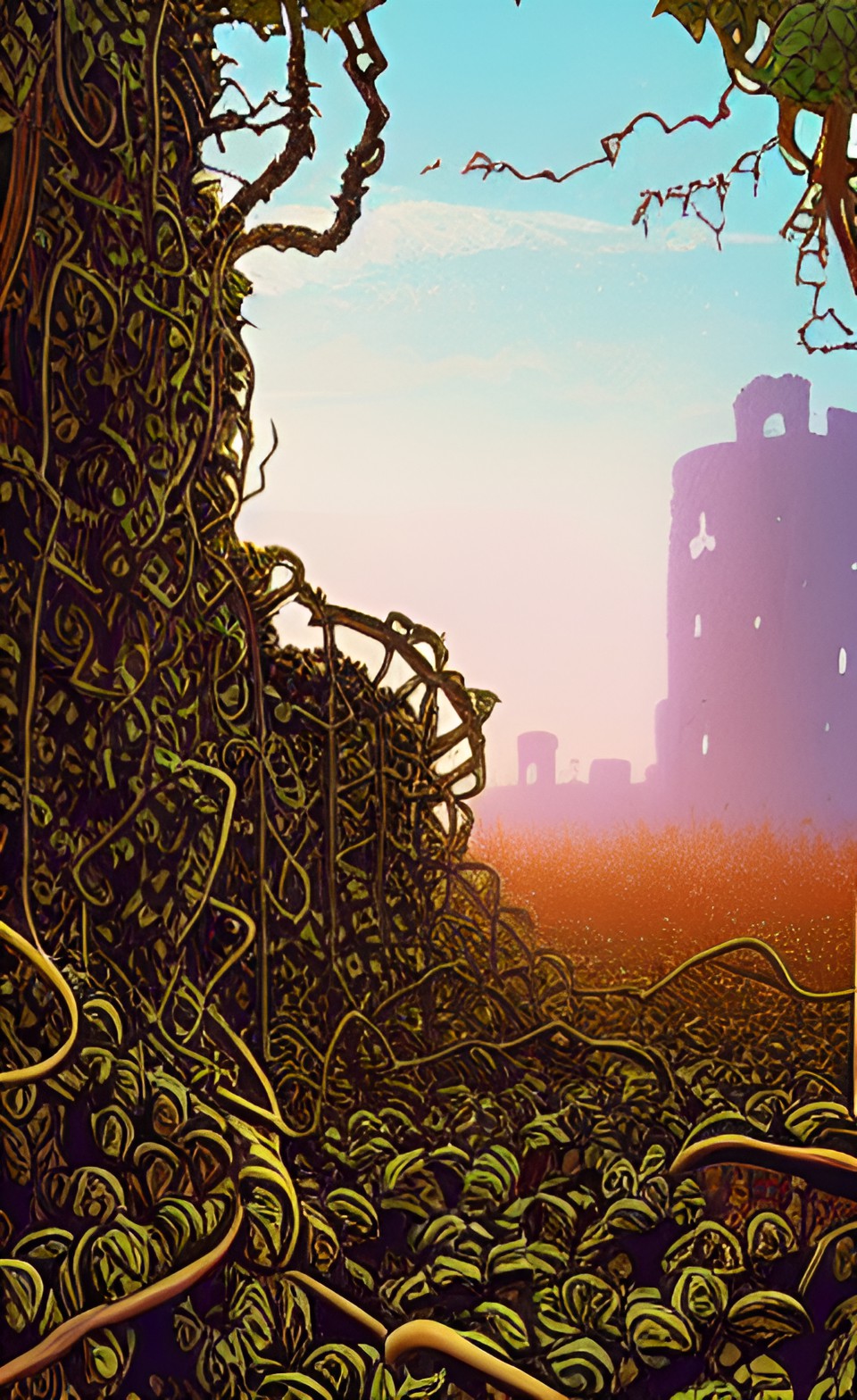 ruined castle overgrown with vines preview