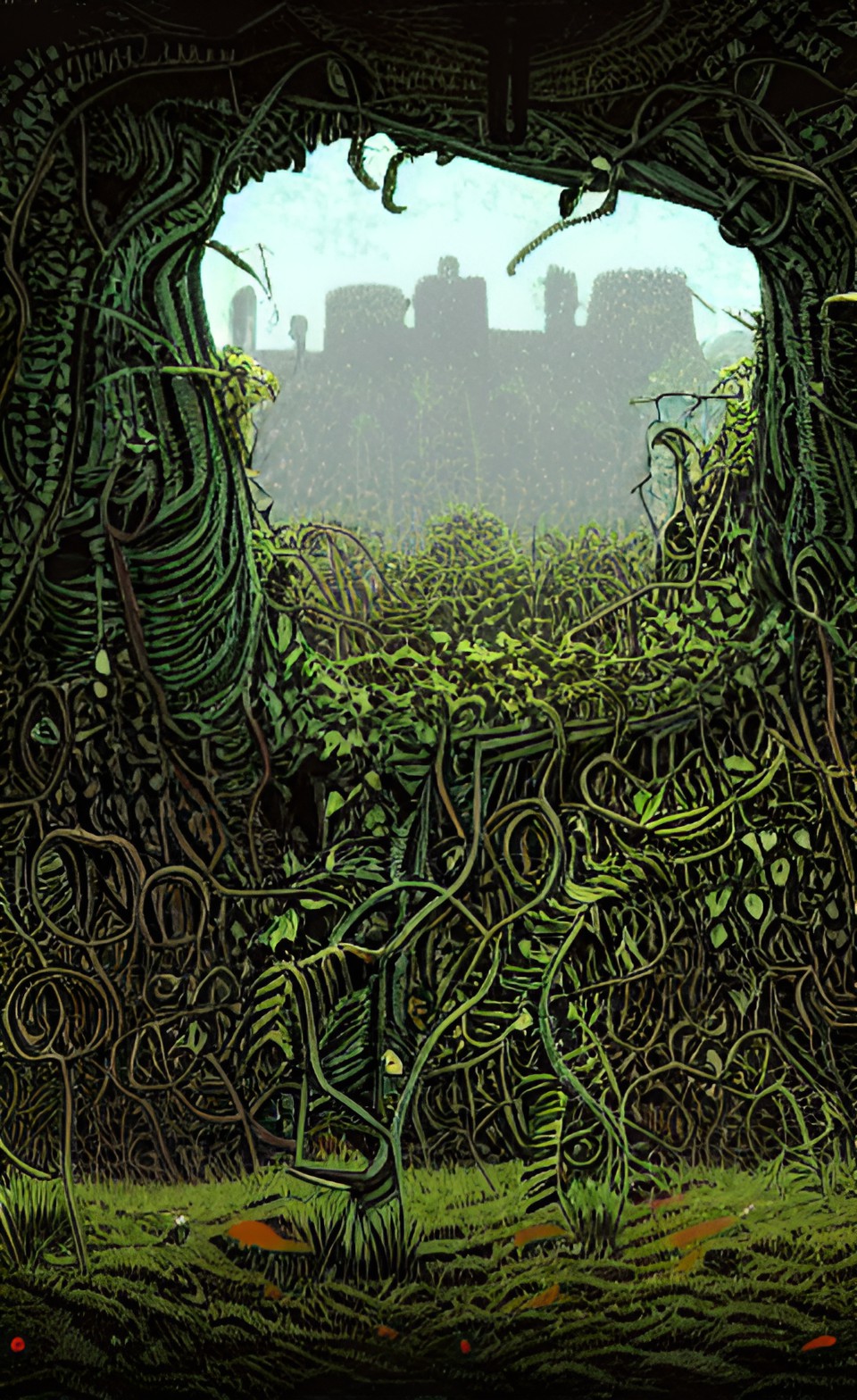 ruined castle overgrown with vines preview