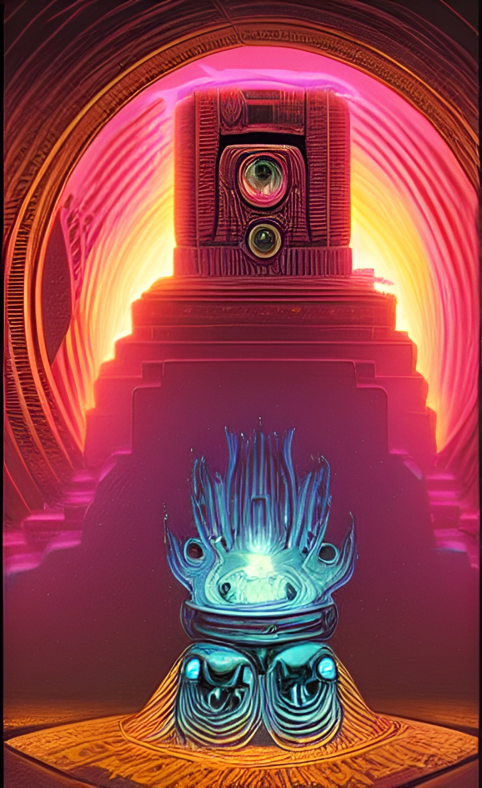 strange glowing idol in an alien temple preview