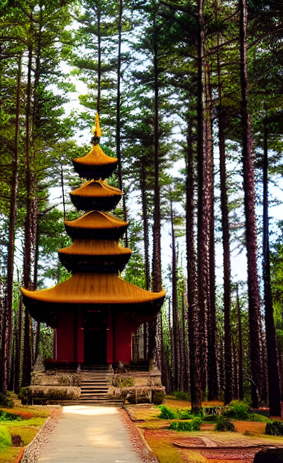 temple in a pine forest preview