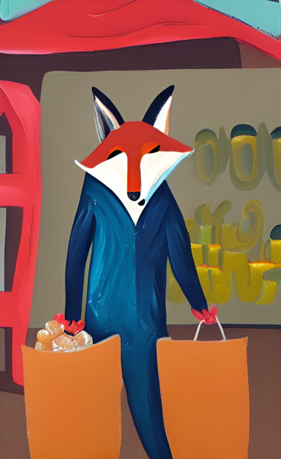 anthropomorphic fox shopping at the night market preview